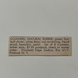 Elizabeth Edge Studios Coasters Rubber Pittsford NY 1952 Magazine Ad SAG5-S4